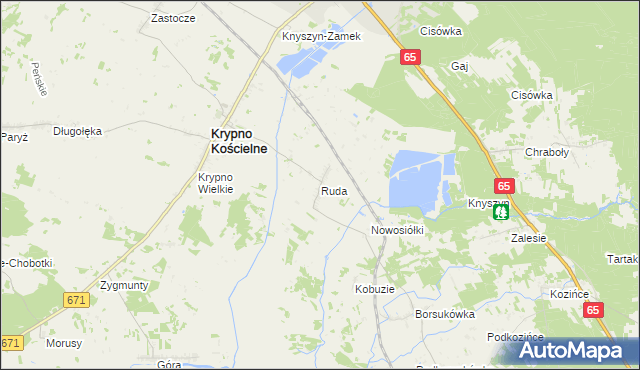 mapa Ruda gmina Krypno, Ruda gmina Krypno na mapie Targeo