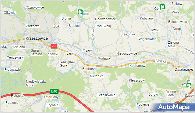 mapa Rudawa gmina Zabierzów, Rudawa gmina Zabierzów na mapie Targeo