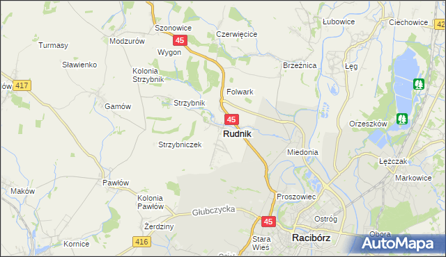 mapa Rudnik powiat raciborski, Rudnik powiat raciborski na mapie Targeo