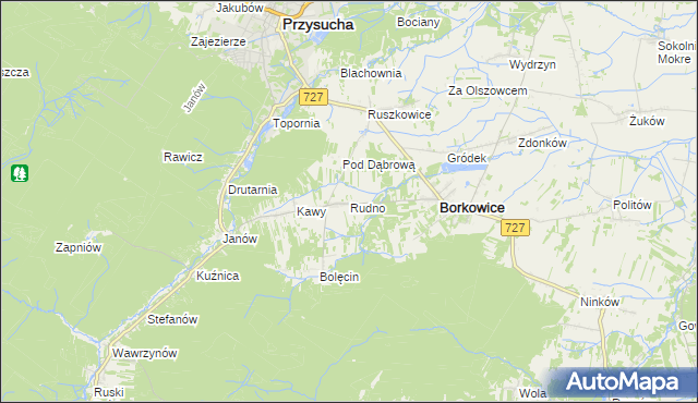 mapa Rudno gmina Borkowice, Rudno gmina Borkowice na mapie Targeo