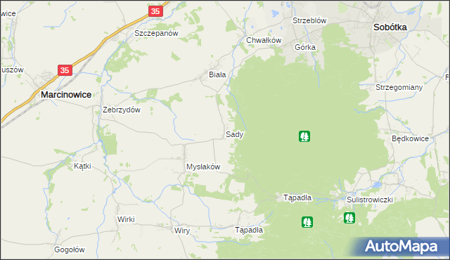 mapa Sady gmina Marcinowice, Sady gmina Marcinowice na mapie Targeo