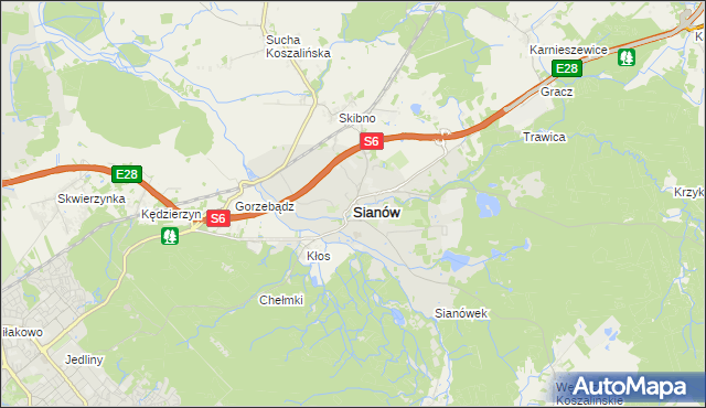 mapa Sianów, Sianów na mapie Targeo