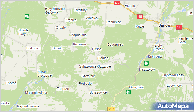 mapa Siedlec gmina Janów, Siedlec gmina Janów na mapie Targeo