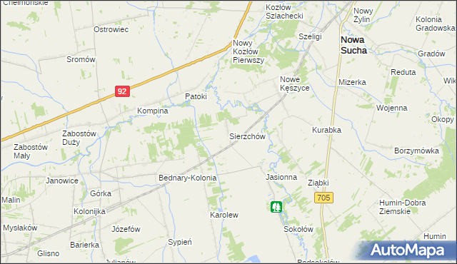 mapa Sierzchów gmina Bolimów, Sierzchów gmina Bolimów na mapie Targeo