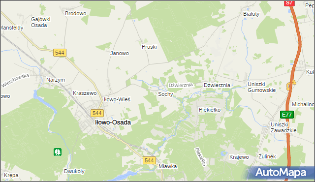 mapa Sochy gmina Iłowo-Osada, Sochy gmina Iłowo-Osada na mapie Targeo