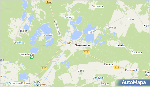 mapa Sosnowica powiat parczewski, Sosnowica powiat parczewski na mapie Targeo