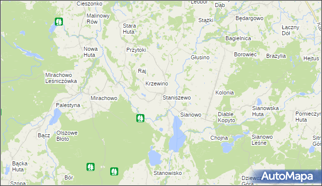 mapa Staniszewo gmina Kartuzy, Staniszewo gmina Kartuzy na mapie Targeo