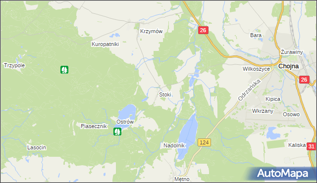 mapa Stoki gmina Chojna, Stoki gmina Chojna na mapie Targeo