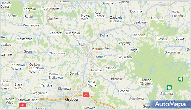 mapa Stróże gmina Grybów, Stróże gmina Grybów na mapie Targeo