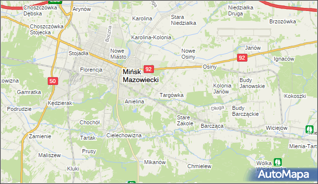 mapa Targówka gmina Mińsk Mazowiecki, Targówka gmina Mińsk Mazowiecki na mapie Targeo