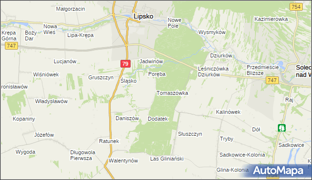 mapa Tomaszówka gmina Lipsko, Tomaszówka gmina Lipsko na mapie Targeo