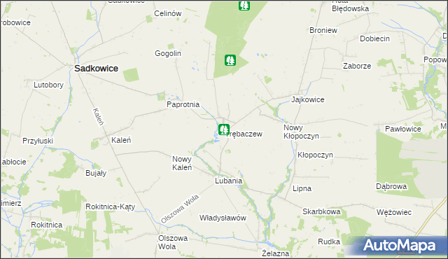 mapa Trębaczew gmina Sadkowice, Trębaczew gmina Sadkowice na mapie Targeo