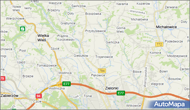 mapa Trojanowice gmina Zielonki, Trojanowice gmina Zielonki na mapie Targeo