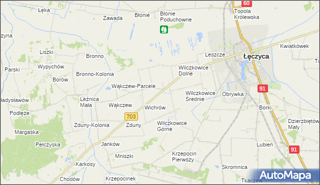 mapa Wilczkowice nad Szosą, Wilczkowice nad Szosą na mapie Targeo