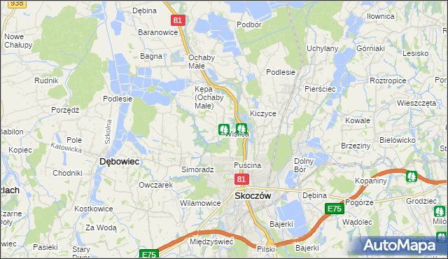 mapa Wiślica gmina Skoczów, Wiślica gmina Skoczów na mapie Targeo