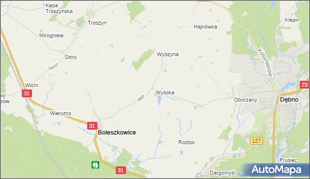 mapa Wysoka gmina Boleszkowice, Wysoka gmina Boleszkowice na mapie Targeo