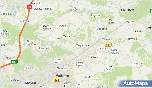 mapa Zagościniec gmina Wołomin, Zagościniec gmina Wołomin na mapie Targeo