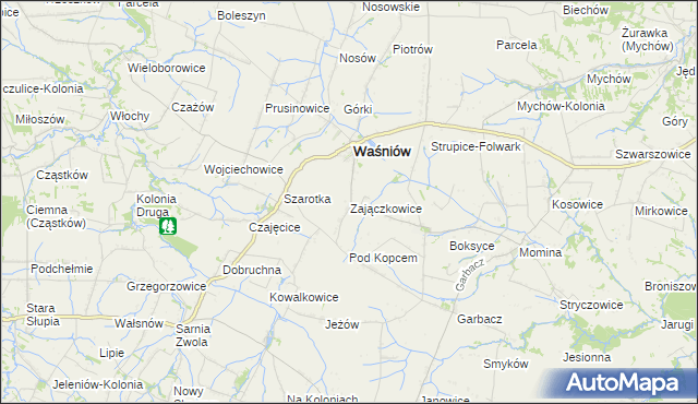 mapa Zajączkowice gmina Waśniów, Zajączkowice gmina Waśniów na mapie Targeo