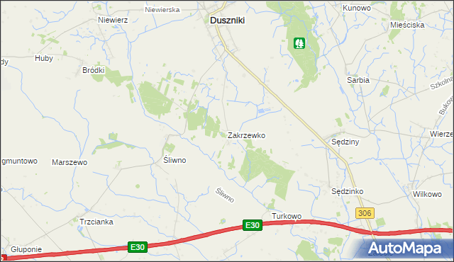mapa Zakrzewko gmina Duszniki, Zakrzewko gmina Duszniki na mapie Targeo