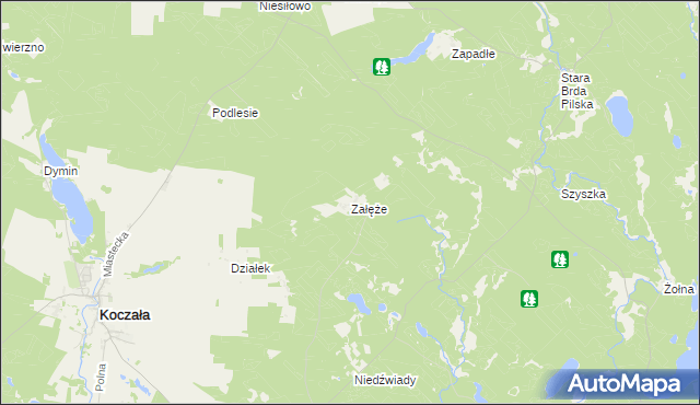 mapa Załęże gmina Koczała, Załęże gmina Koczała na mapie Targeo