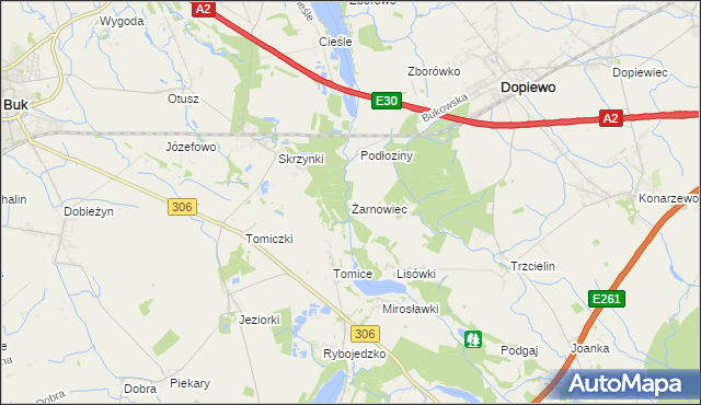 mapa Żarnowiec gmina Dopiewo, Żarnowiec gmina Dopiewo na mapie Targeo