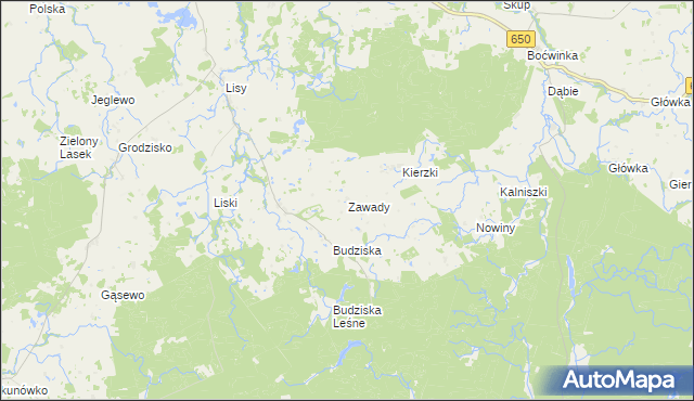 mapa Zawady gmina Banie Mazurskie, Zawady gmina Banie Mazurskie na mapie Targeo
