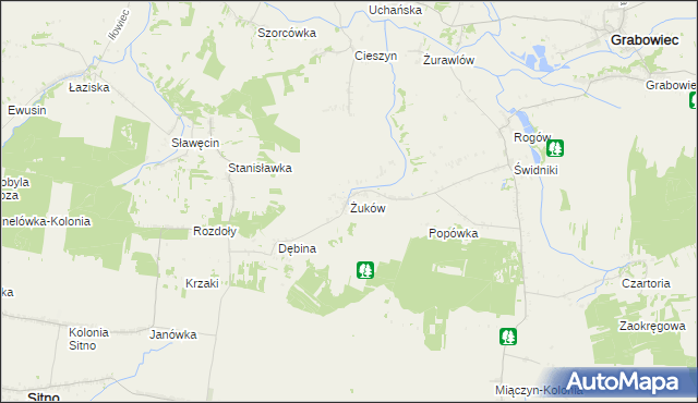 mapa Żuków gmina Miączyn, Żuków gmina Miączyn na mapie Targeo