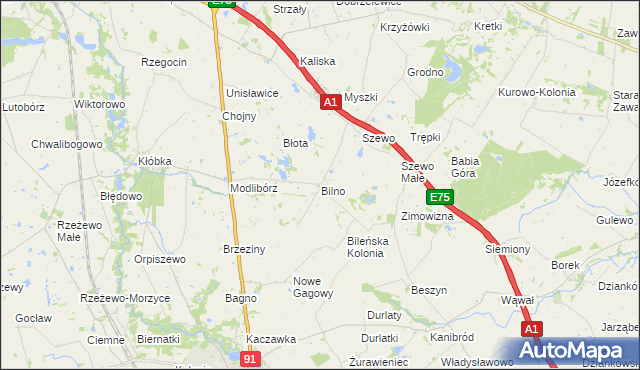 mapa Bilno gmina Lubień Kujawski, Bilno gmina Lubień Kujawski na mapie Targeo