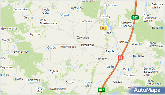 mapa Bronisławów gmina Brzeźnio, Bronisławów gmina Brzeźnio na mapie Targeo