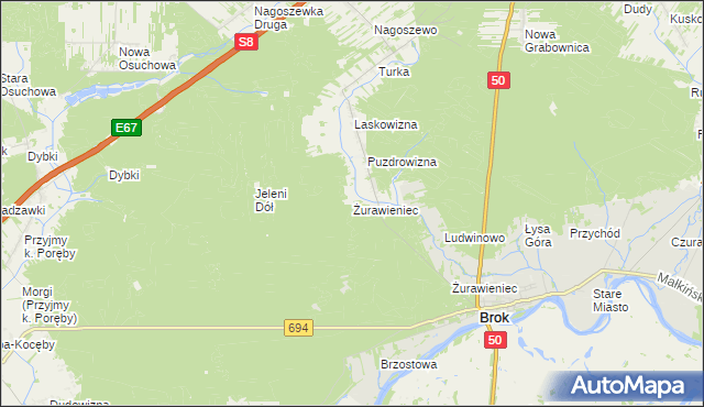 mapa Żurawieniec gmina Brok, Żurawieniec gmina Brok na mapie Targeo