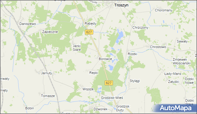 mapa Borowce gmina Troszyn, Borowce gmina Troszyn na mapie Targeo