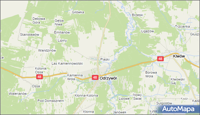 mapa Piaski gmina Odrzywół, Piaski gmina Odrzywół na mapie Targeo