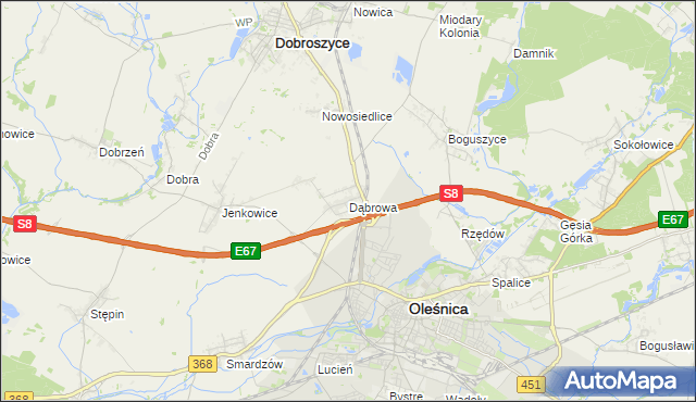 mapa Dąbrowa gmina Oleśnica, Dąbrowa gmina Oleśnica na mapie Targeo