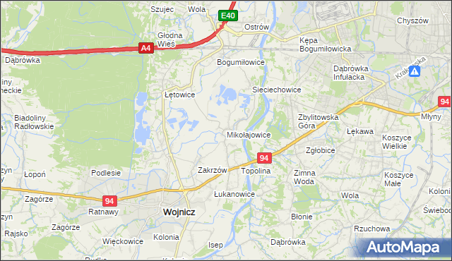 mapa Mikołajowice gmina Wierzchosławice, Mikołajowice gmina Wierzchosławice na mapie Targeo