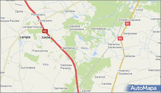 mapa Osiny gmina Gostynin, Osiny gmina Gostynin na mapie Targeo