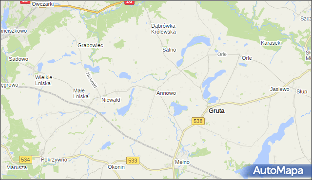 mapa Annowo gmina Gruta, Annowo gmina Gruta na mapie Targeo