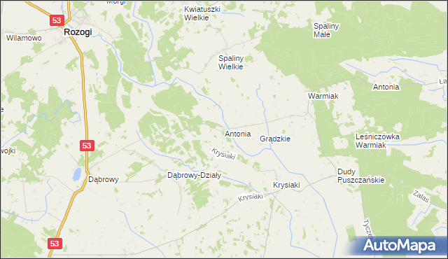 mapa Antonia gmina Rozogi, Antonia gmina Rozogi na mapie Targeo