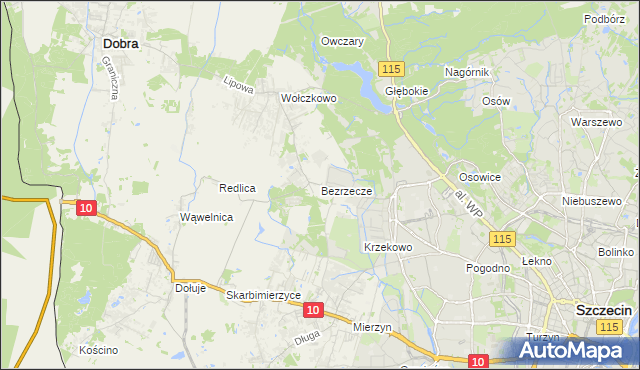 mapa Bezrzecze, Bezrzecze na mapie Targeo