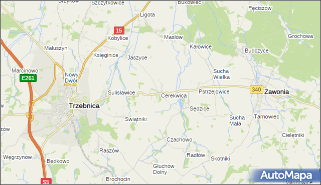 mapa Cerekwica gmina Trzebnica, Cerekwica gmina Trzebnica na mapie Targeo