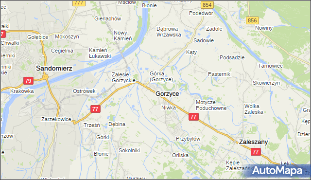 mapa Gorzyce powiat tarnobrzeski, Gorzyce powiat tarnobrzeski na mapie Targeo