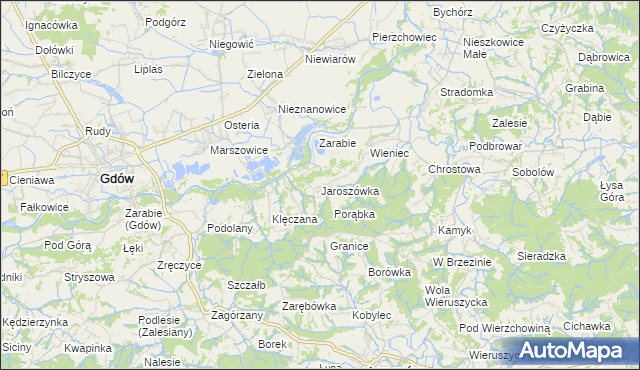 mapa Jaroszówka gmina Gdów, Jaroszówka gmina Gdów na mapie Targeo