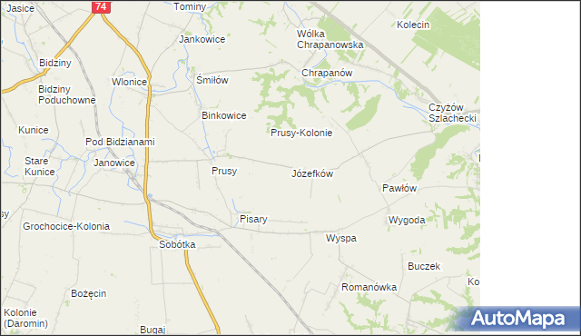 mapa Józefków gmina Zawichost, Józefków gmina Zawichost na mapie Targeo