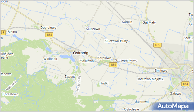 mapa Karolewo gmina Ostroróg, Karolewo gmina Ostroróg na mapie Targeo