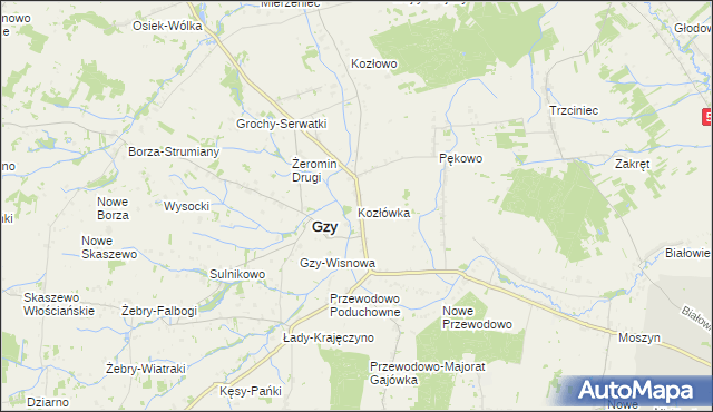mapa Kozłówka gmina Gzy, Kozłówka gmina Gzy na mapie Targeo
