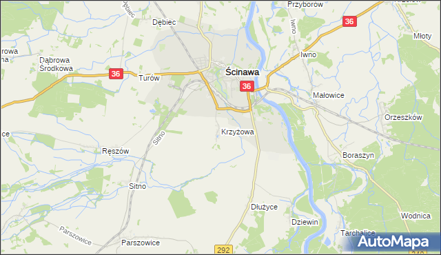 mapa Krzyżowa gmina Ścinawa, Krzyżowa gmina Ścinawa na mapie Targeo