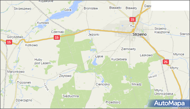 mapa Łąkie gmina Strzelno, Łąkie gmina Strzelno na mapie Targeo