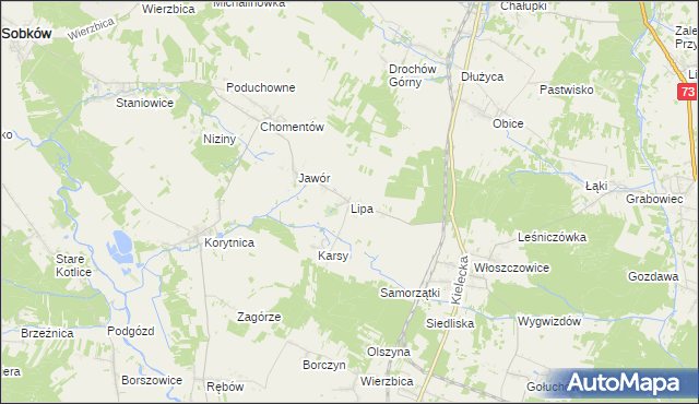 mapa Lipa gmina Sobków, Lipa gmina Sobków na mapie Targeo