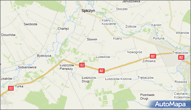mapa Ludwików gmina Spiczyn, Ludwików gmina Spiczyn na mapie Targeo