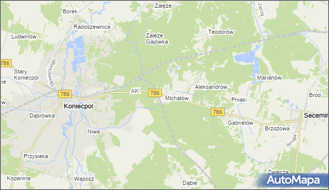 mapa Michałów gmina Koniecpol, Michałów gmina Koniecpol na mapie Targeo