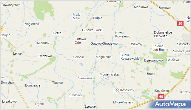 mapa Mogielnica gmina Drobin, Mogielnica gmina Drobin na mapie Targeo